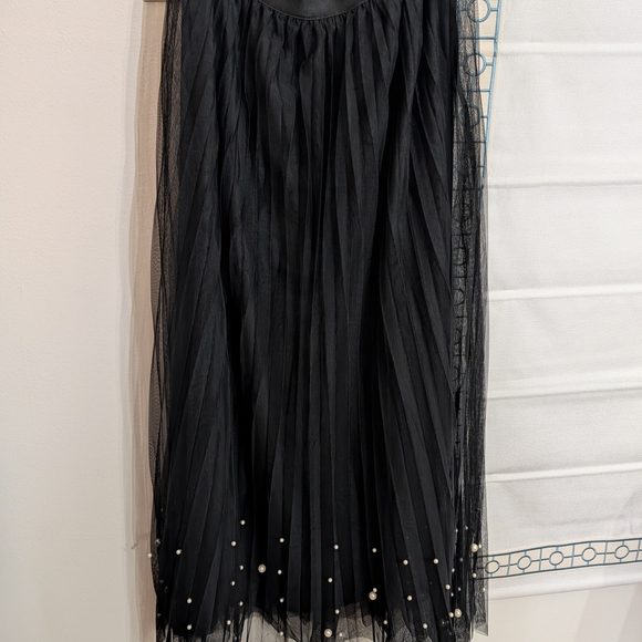 DR2 Black Pleated Maxi Skirt with Pearl Embellishments - Picture 3 of 4